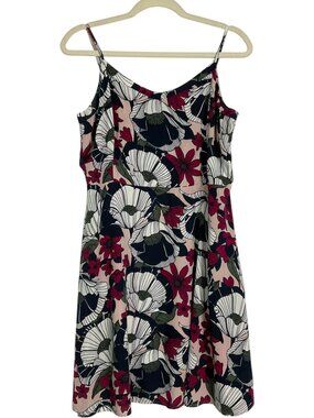LOFT Outlet Floral Fit & Flare Sundress Size 12 Petite Pink Rayon Spaghetti Strp